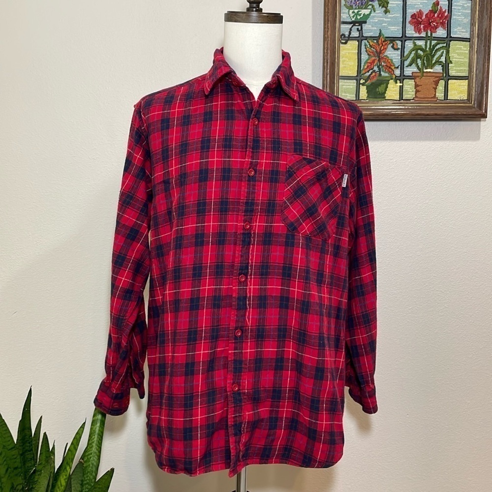 Mens Carhartt Flannel Red Long Sleeve Button Up Shirt Size Large